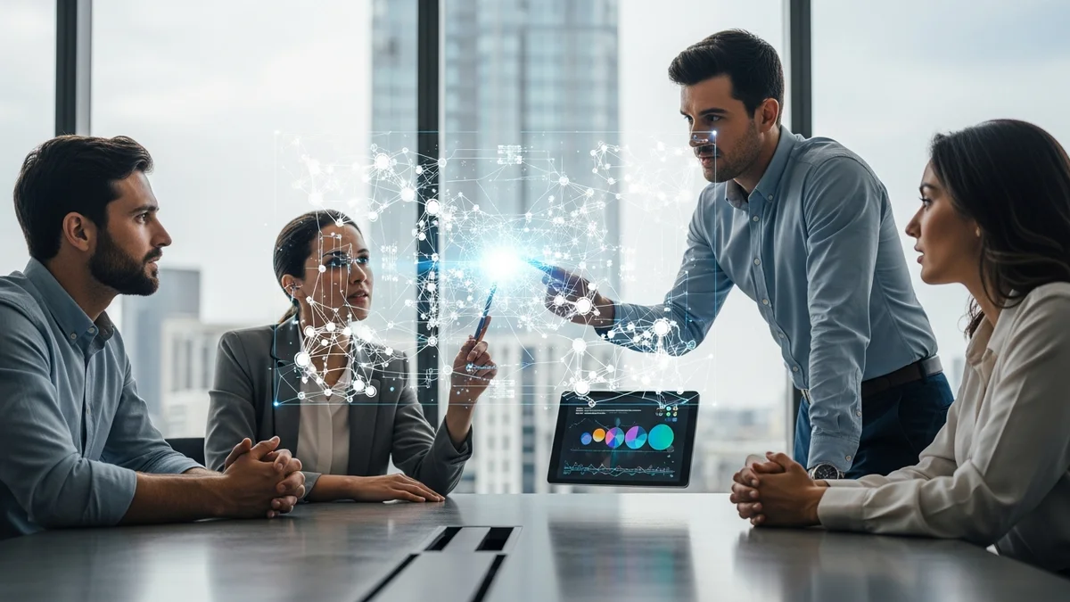 Profissional analisando dashboard com métricas de inteligência artificial em monitor — consultoria em IA aplicada a negócios