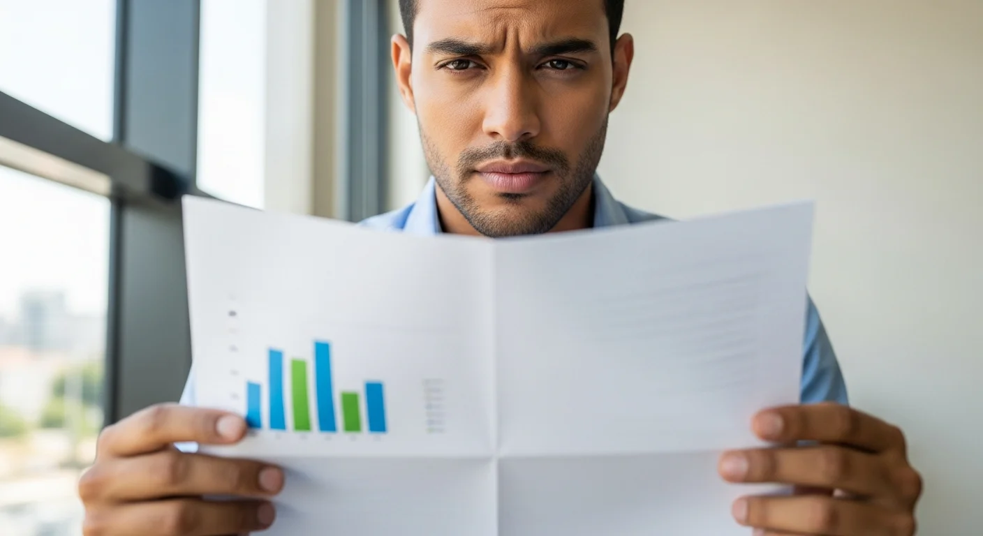 Empresário analisando relatório impresso com marcações coloridas, avaliando se o modelo de negócio funciona no Google Ads